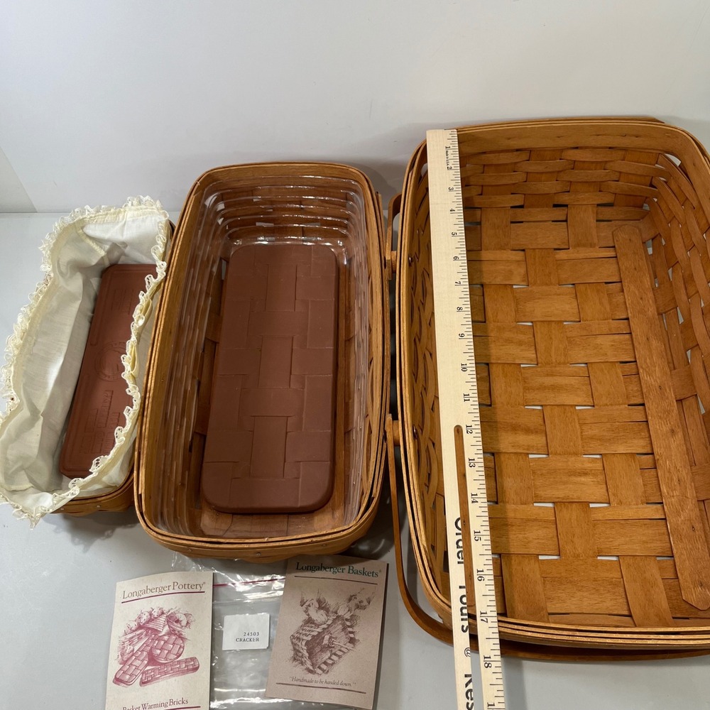 Vtg Longaberger Baskets Set 7 Piece Large Woven Wood Bread Warmers Farmhouse - Picture 6 of 8